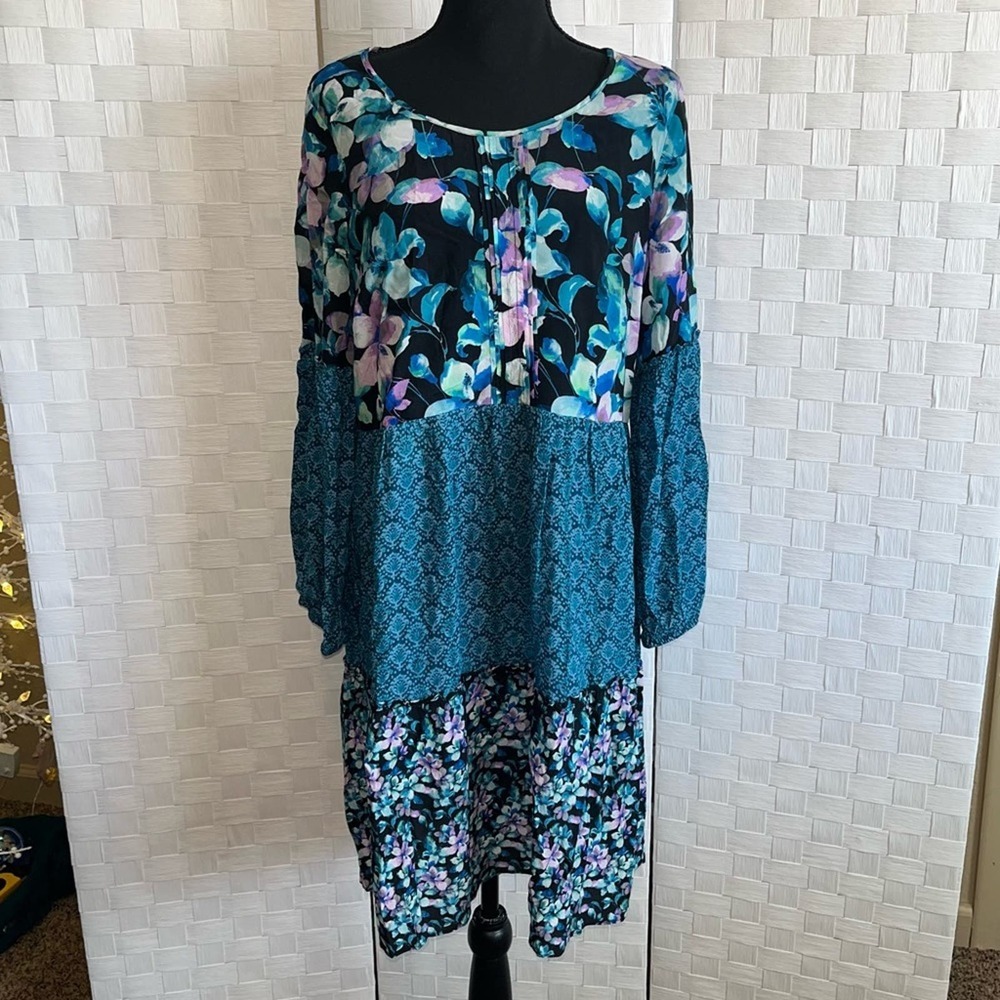 Soft Surroundings Night Bloom Floral Patchwork Dress Blue Women’s Size Small